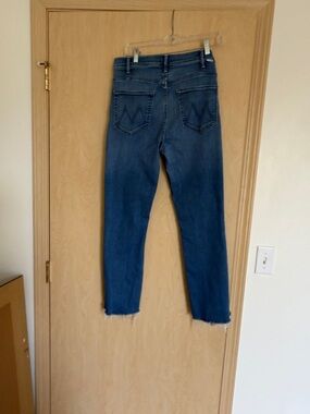 MOTHER Dark Blue Ankle Fray Hem Slim Jeans